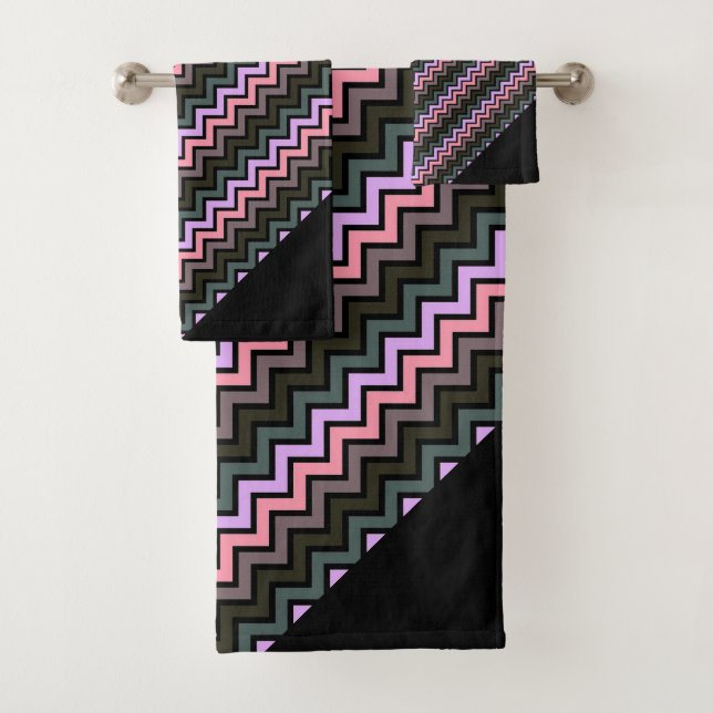 CONJUNTO DE TOALHAS LUXE CHEVRON PASTEL BLACK ABSTRATO TOWEL SET (Insitu)