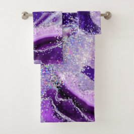 Conjunto De Toalhas Luxe Gemstone Marble Purple Glitter Agate