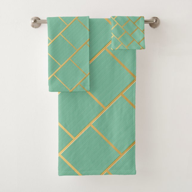 CONJUNTO DE TOALHAS LUXE GREEN STRIPE ABSTRATO BANTHROOM TOWET SET (Insitu)