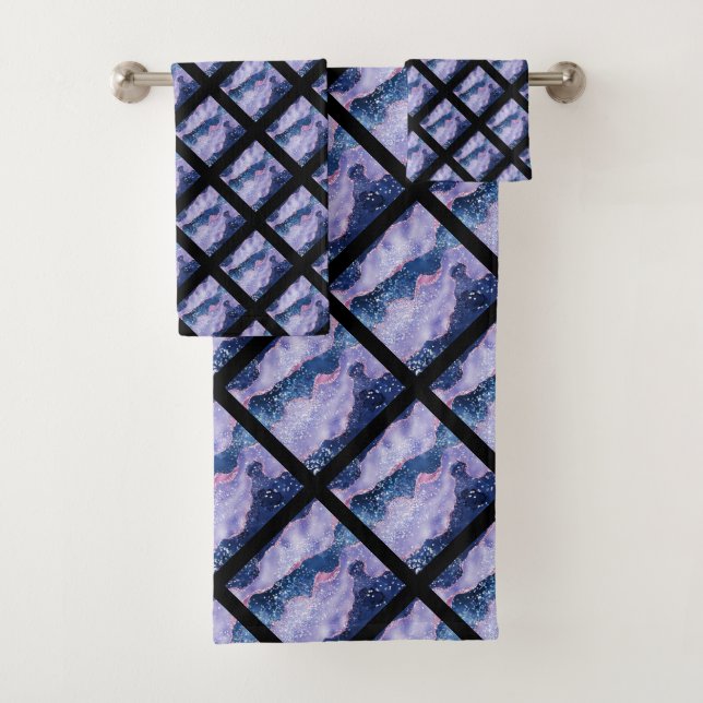 CONJUNTO DE TOALHAS LUXE HAMPTON NEGRO PURPLE MARBLE GRID (Insitu)