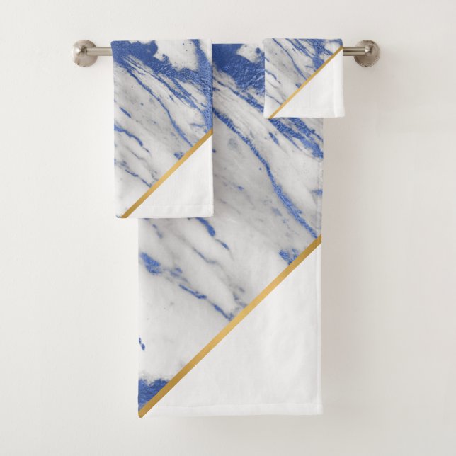 CONJUNTO DE TOALHAS LUXE MARBLE BLUE DOURADO BANCO TOWEL SET (Insitu)
