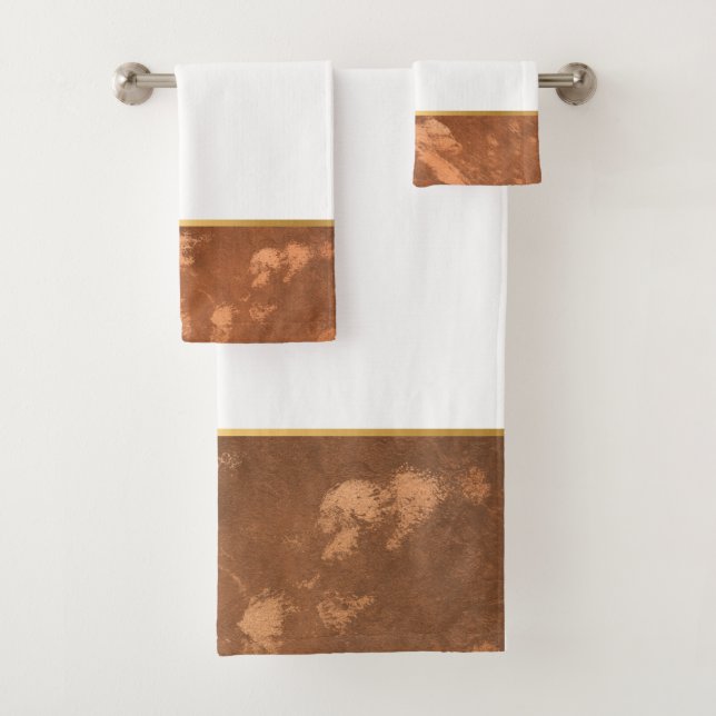 CONJUNTO DE TOALHAS LUXE MARBLE BRONZED DOURADO BANTHROOM TOWEL SET (Insitu)