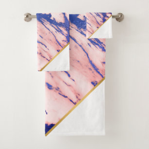 CONJUNTO DE TOALHAS LUXE MARBLE PINK BLUE DOURADO BANCO TOWEL SET