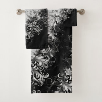 Conjunto De Toalhas Luxe Monocromático Cinza e Preto com Prata