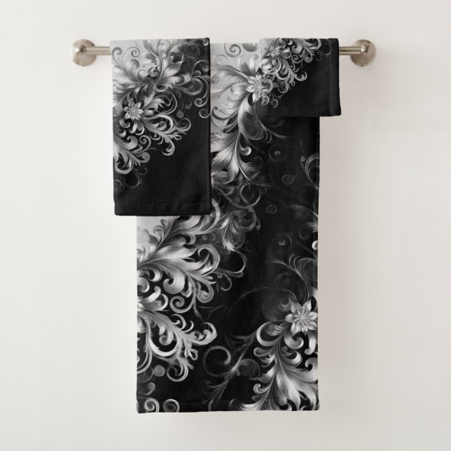 Conjunto De Toalhas Luxe Monocromático Cinza e Preto com Prata (Insitu)