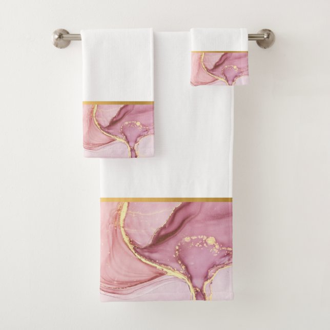 CONJUNTO DE TOALHAS LUXE PASTEL BRANCO MARBLE DOURADO BANTHROOM TOWEL  (Insitu)