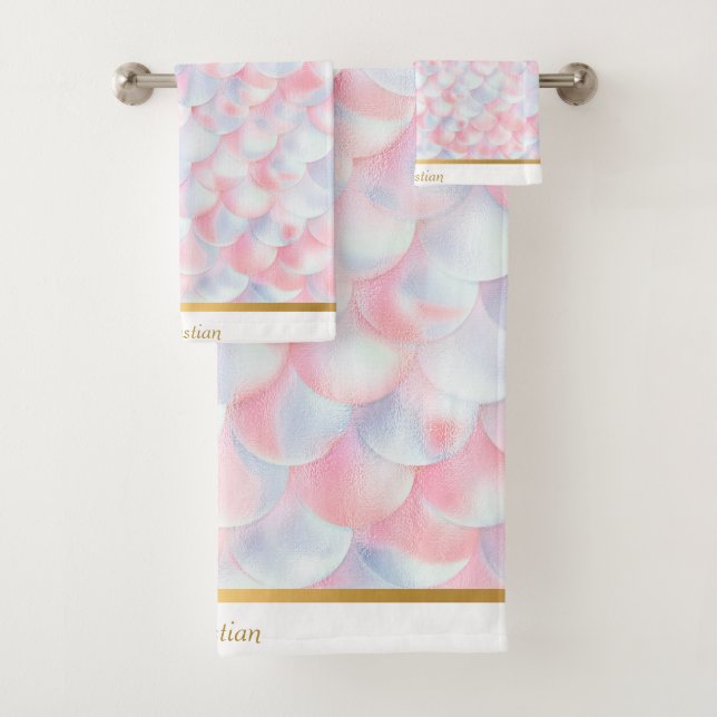 CONJUNTO DE TOALHAS LUXE PINK AZUL MERMAID TOWET SET (Insitu)