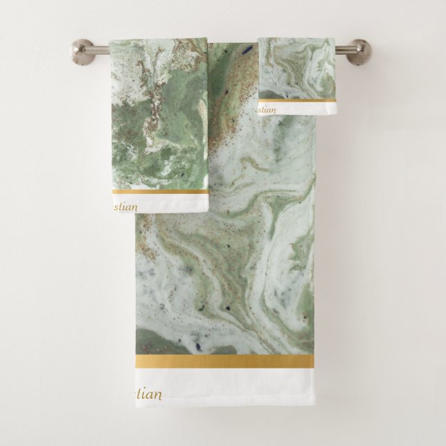 CONJUNTO DE TOALHAS LUXE SAGE GREEN MARBLE TOWET (Insitu)