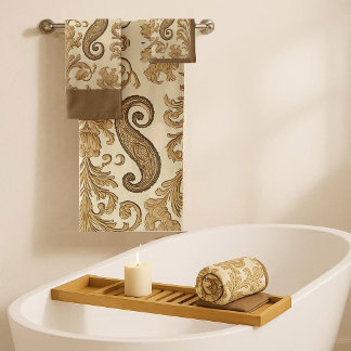 Conjunto De Toalhas Luxo Antigo Ouro Ornado Paisley Pérsia Herança