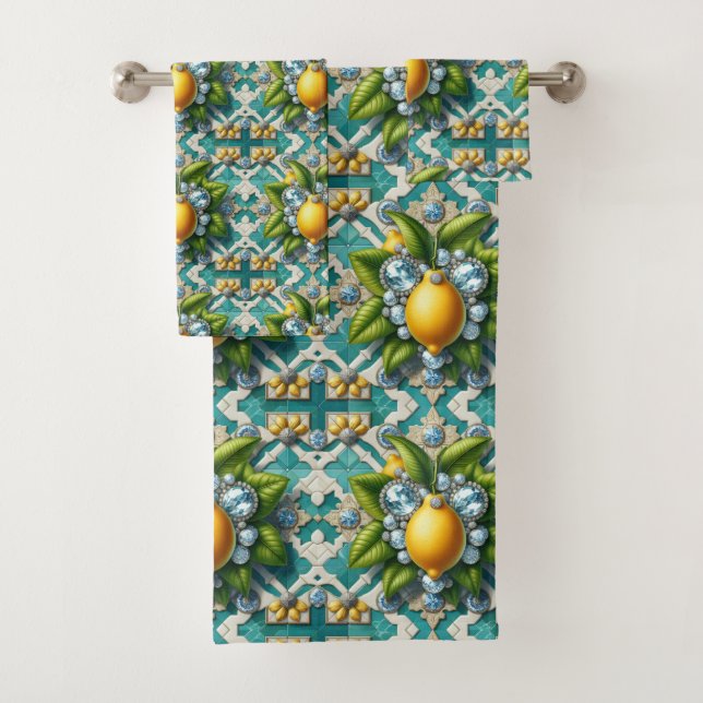Conjunto De Toalhas Luxo Art Deco Limões Diamantes  (Insitu)