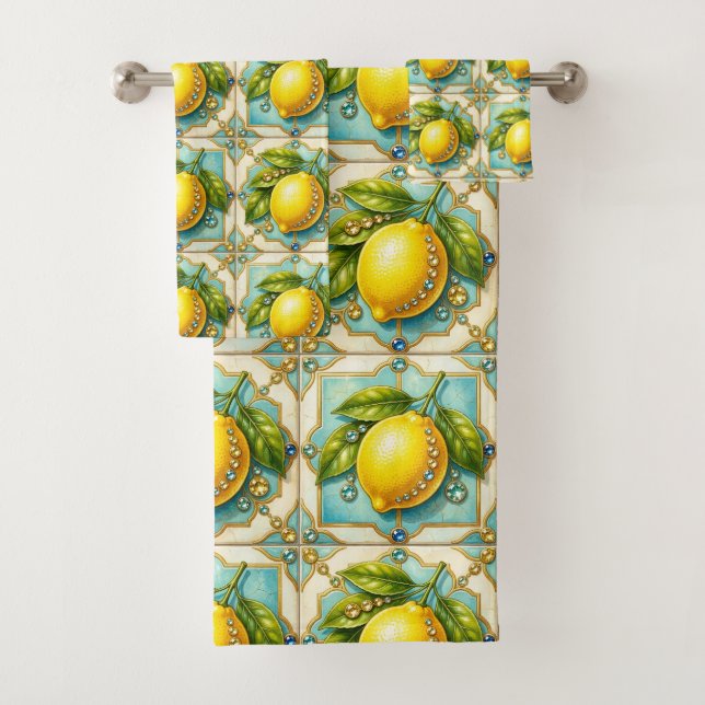 Conjunto De Toalhas Luxo Art Deco Limões Diamantes  (Insitu)