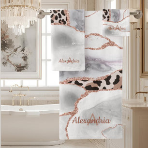 Conjunto De Toalhas Luxo White Rose Gold Ágata Estampa de Leopardo