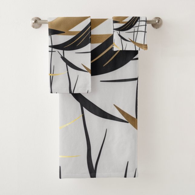 Conjunto De Toalhas Luxury Black & Gold Abstract Line Towel Set (Insitu)
