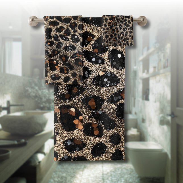 Conjunto De Toalhas Luxury Glitter Brown Black Gold Leopard Pattern (Criador carregado)