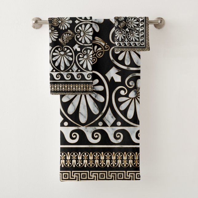Conjunto De Toalhas Luxury Greek Ornament Black and White Marble (Insitu)
