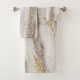 Conjunto De Toalhas Luxury Marble Dourada Traça branca e cinza