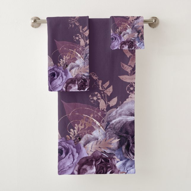 CONJUNTO DE TOALHAS LUXURY PURPLE FLORAL BOTÂNICA BANHEIRA FLORAL CONJ (Insitu)