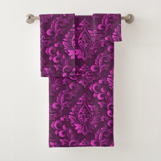 Conjunto De Toalhas Luxury Rosa Damask Floral (Insitu)