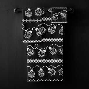 Conjunto De Toalhas Luzes D20 Pretas Dice do Jogador de Papel Retro
