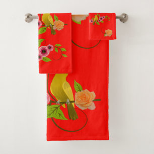 Conjunto De Toalhas Maçã-doce - Pássaro e Rosa Amarela