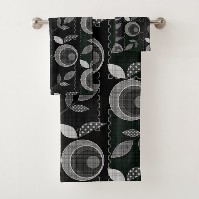 Conjunto De Toalhas Maçã monocromática abstrato moderna folhas de cinz (Insitu)