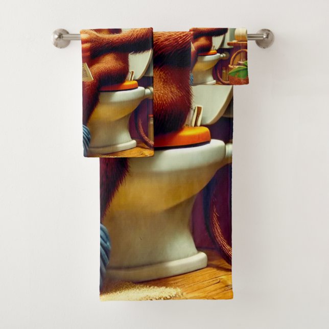 Conjunto De Toalhas Macaco de Cartoon Engraçado no Banheiro (Insitu)