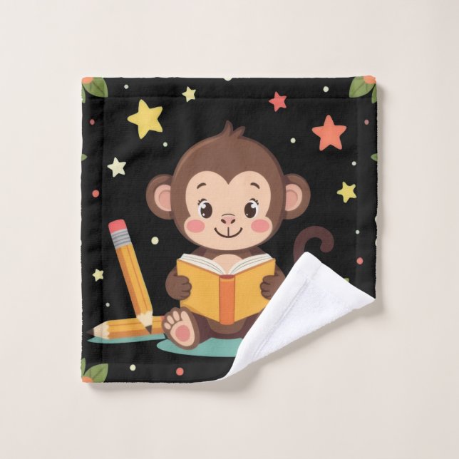 Conjunto De Toalhas Macaco encantador lendo padrão floral  (Pano de lavar)