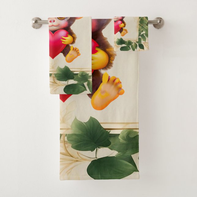 Conjunto De Toalhas Macaco Namorados Selva Adorável (Insitu)