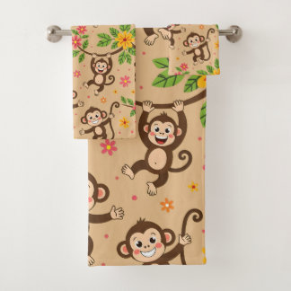 Conjunto De Toalhas Macacos Modernos Felizes com Boa Sorte em Areia Do