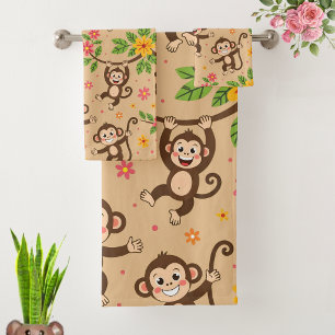 Conjunto De Toalhas Macacos Modernos Felizes com Boa Sorte em Areia Do