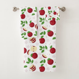 Conjunto De Toalhas Maçãs Vermelhas, Blossomas e Padrão Verde