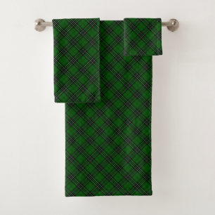 Conjunto De Toalhas MacLean Tartan Verde e Xadrez Preta