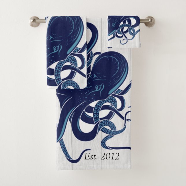 Conjunto De Toalhas Madeira branca costeira de polvo azul-náutico (Insitu)