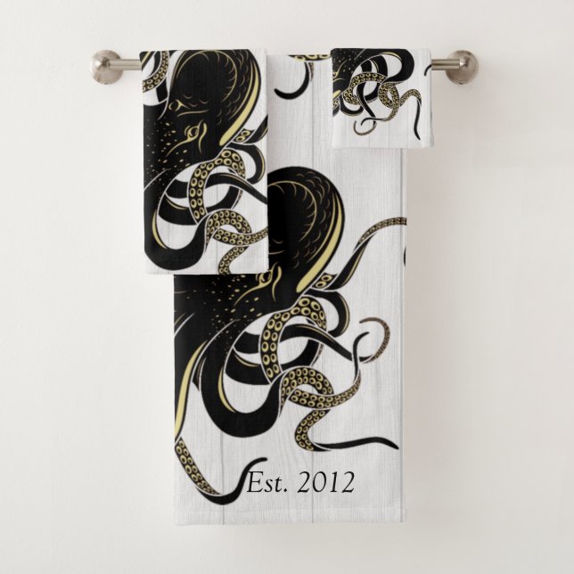 Conjunto De Toalhas Madeira branca costeira de polvo negro náutico (Insitu)