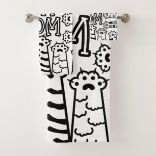 Conjunto De Toalhas Mãe de gato preto e branco, bonito, com patas de g
