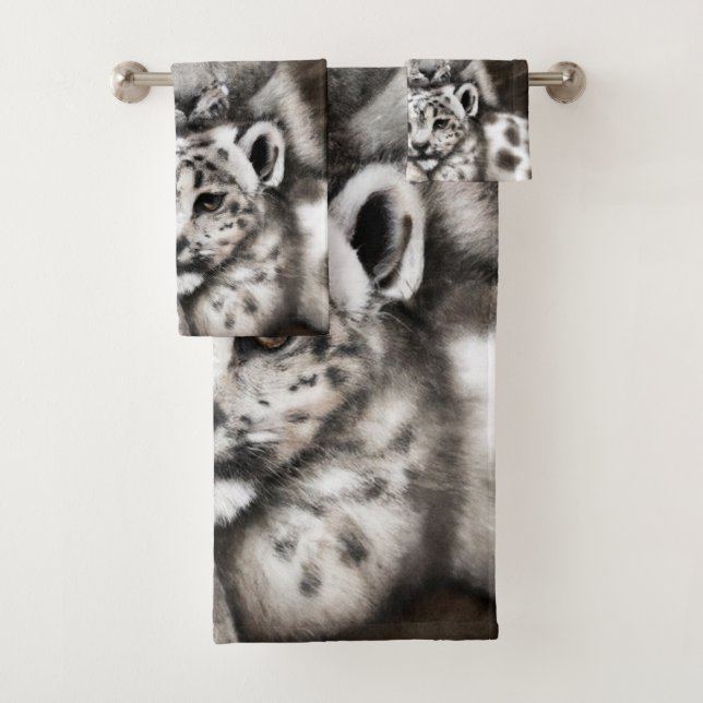 Conjunto De Toalhas Mãe-Leopardo-da-Neve e Cubo nas Montanhas (Insitu)