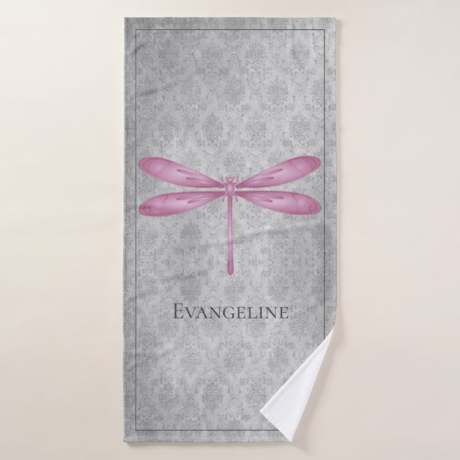 Conjunto De Toalhas Magenta Dragonfly Damask (Toalha de Banho)