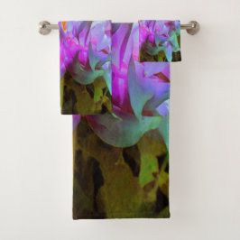 Conjunto De Toalhas Magenta espantosa e Verde limão Cactus Dahlia