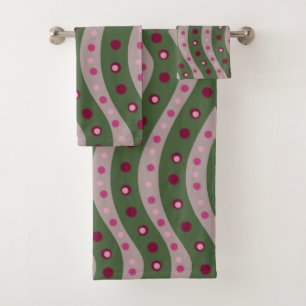 Conjunto De Toalhas Magenta Rosa Verde Padrão de Bolinhas da Primavera