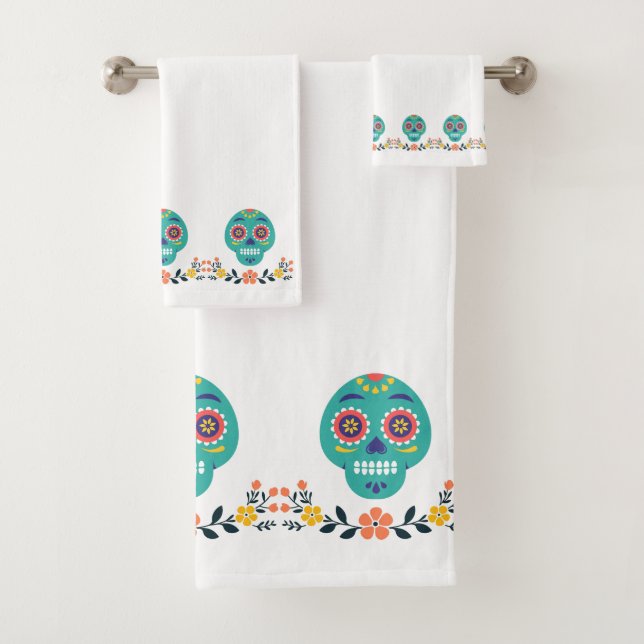 Conjunto De Toalhas Magnífico Crânio Moderno Azul Cor-de-Rosa Branco (Insitu)