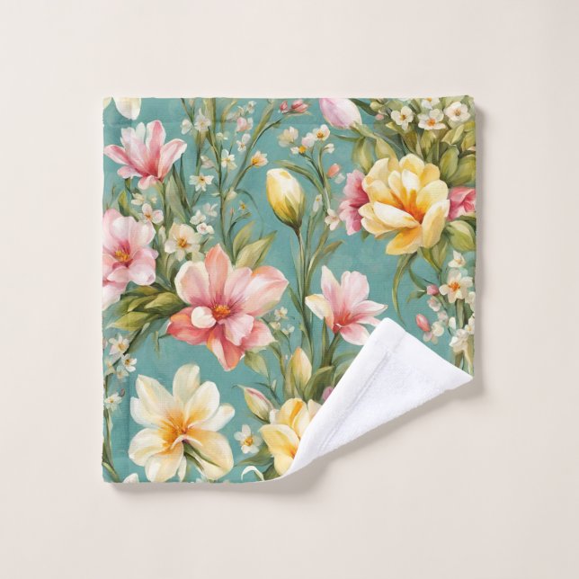 Conjunto De Toalhas Magnólia Amarela refinada com flores brancas (Pano de lavar)