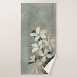 Conjunto De Toalhas Magnólia Branca Floral Linha Dourada Mármore
