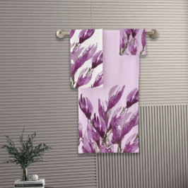 Conjunto De Toalhas Magnolia Floral Watercolor Violet Blush