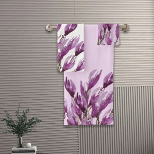 Conjunto De Toalhas Magnolia Floral Watercolor Violet Blush