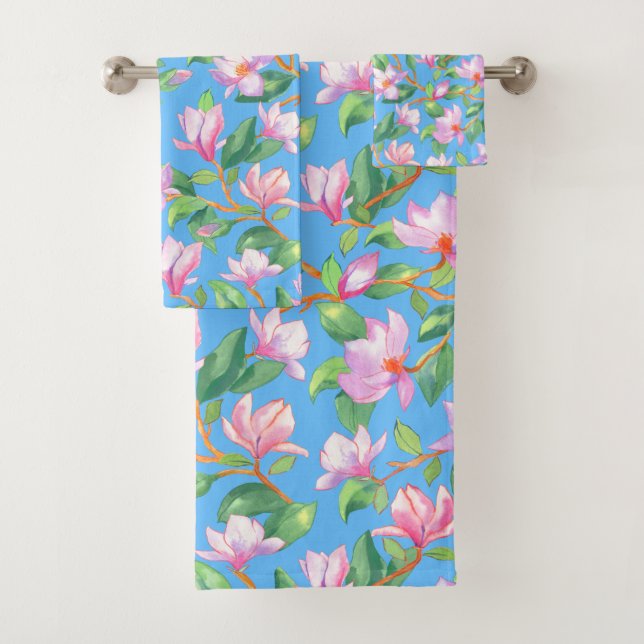 Conjunto De Toalhas Magnólia florescente em azul-céu (Insitu)