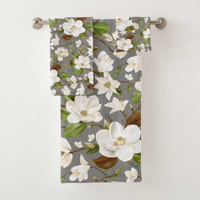 Conjunto De Toalhas Magnolia Monograma Floral (Insitu)