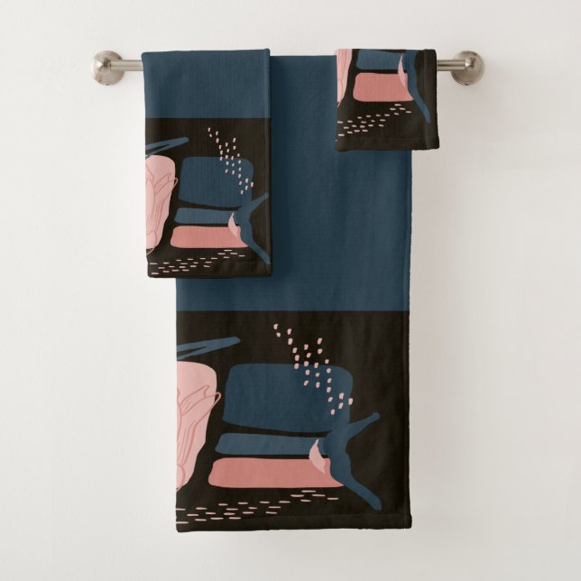 Conjunto De Toalhas Magnolia Pink Bloom Abstrato minimamente (Insitu)