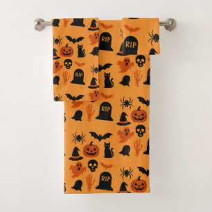 Conjunto De Toalhas Malandro Halloween - Trick preto e laranja