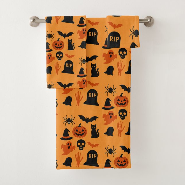 Conjunto De Toalhas Malandro Halloween - Trick preto e laranja (Insitu)