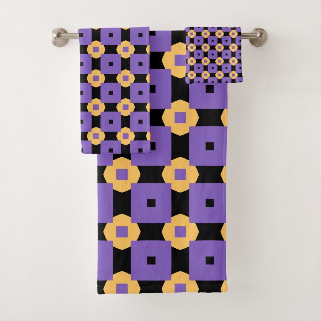 Conjunto De Toalhas Malha de flor decorativa roxa e amarela (Insitu)